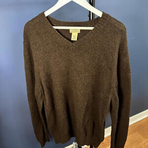 L.L. Bean, Laine Wool V-Neck Sweater, Brown, Mens Large